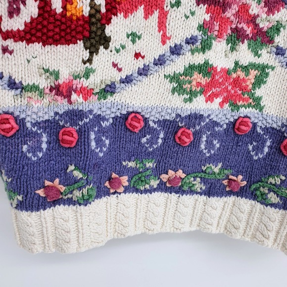 VTG 90s Crystal Kobe Floral Housecore Embroidered Novelty Heavy Knit Sweater L - Picture 7 of 10